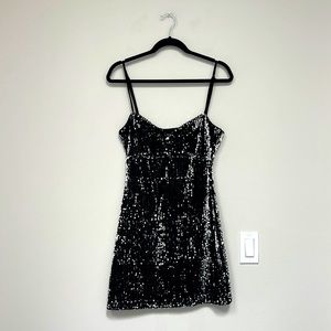 Zara Sparkly Sequin Black Velvet Mini Dress Size M